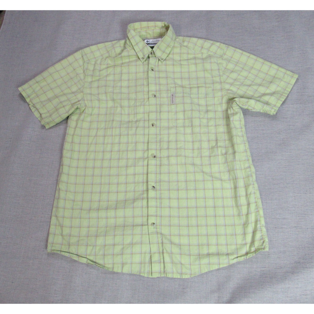 Columbia Sportswear Co Shirt Mens Large Lime Green Plaid Button Preppy Coastal